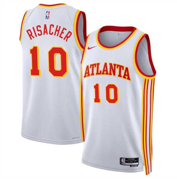 Men%27s Atlanta Hawks #10 Zaccharie Risacher White 2024 Draft Association Edition Stitched Jersey Dzhi
